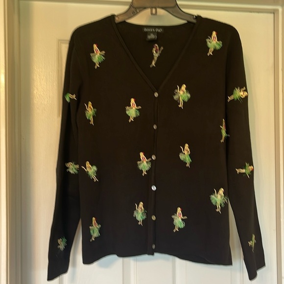 Eagle’s Eye Sweaters - Eagle’s Eye Black Cardigan with Hula Dancers Size XL